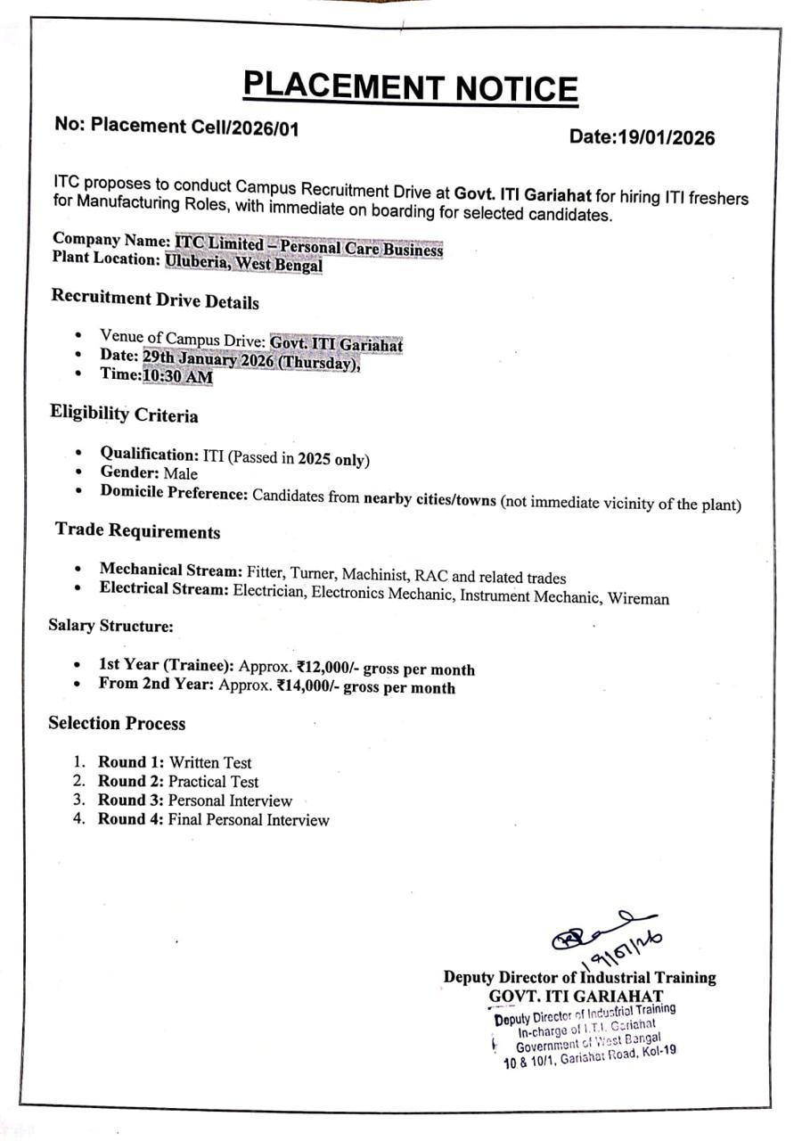 Placement Notice under Utkarsh Bangla